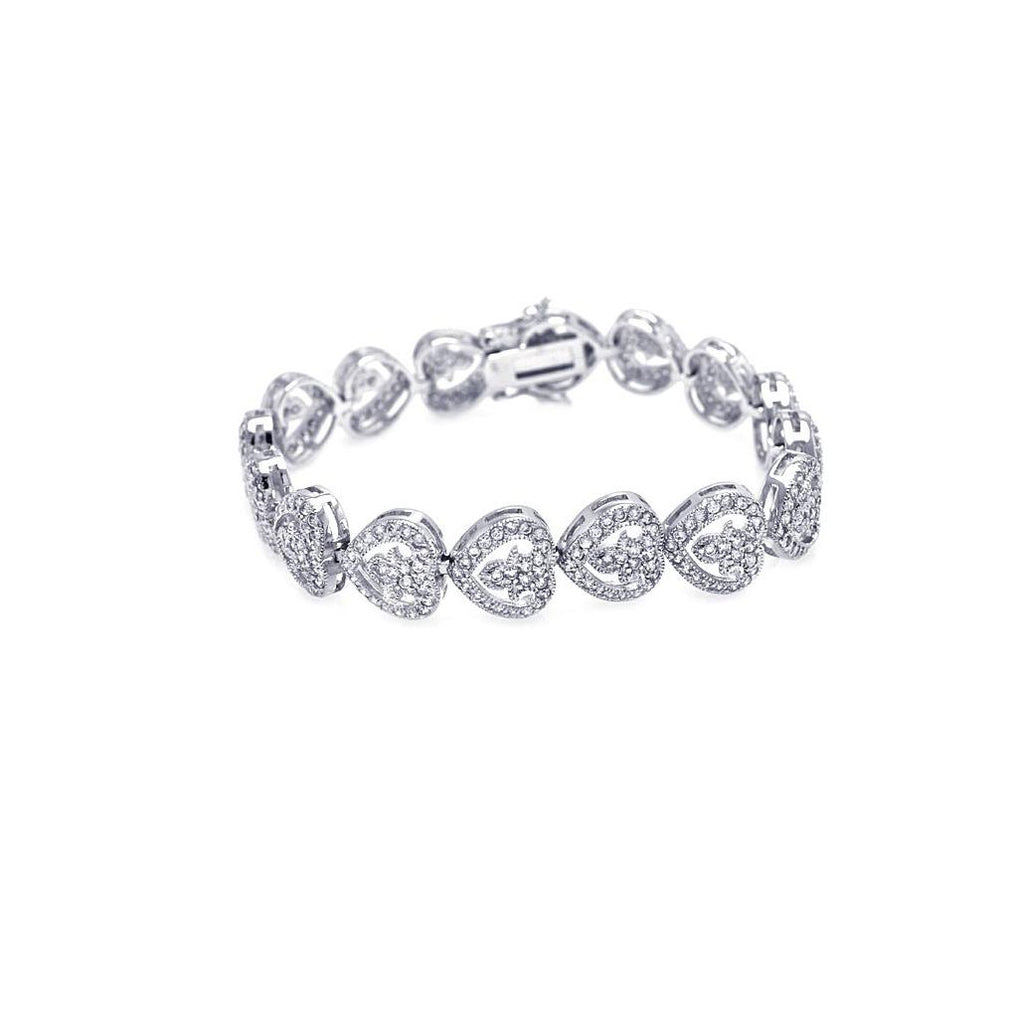 .925 Sterling Silver Rhodium Plated Multi Heart Clear Cz Bracelet