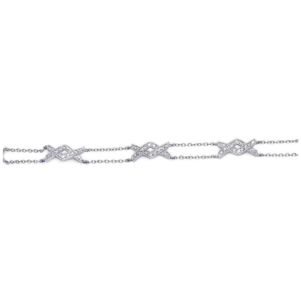 .925 Sterling Silver Rhodium Plated Clear Cz Twist Link Bracelet