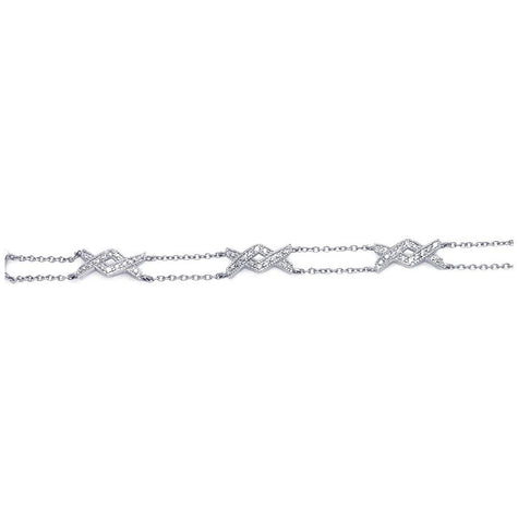 .925 Sterling Silver Rhodium Plated Clear Cz Twist Link Bracelet