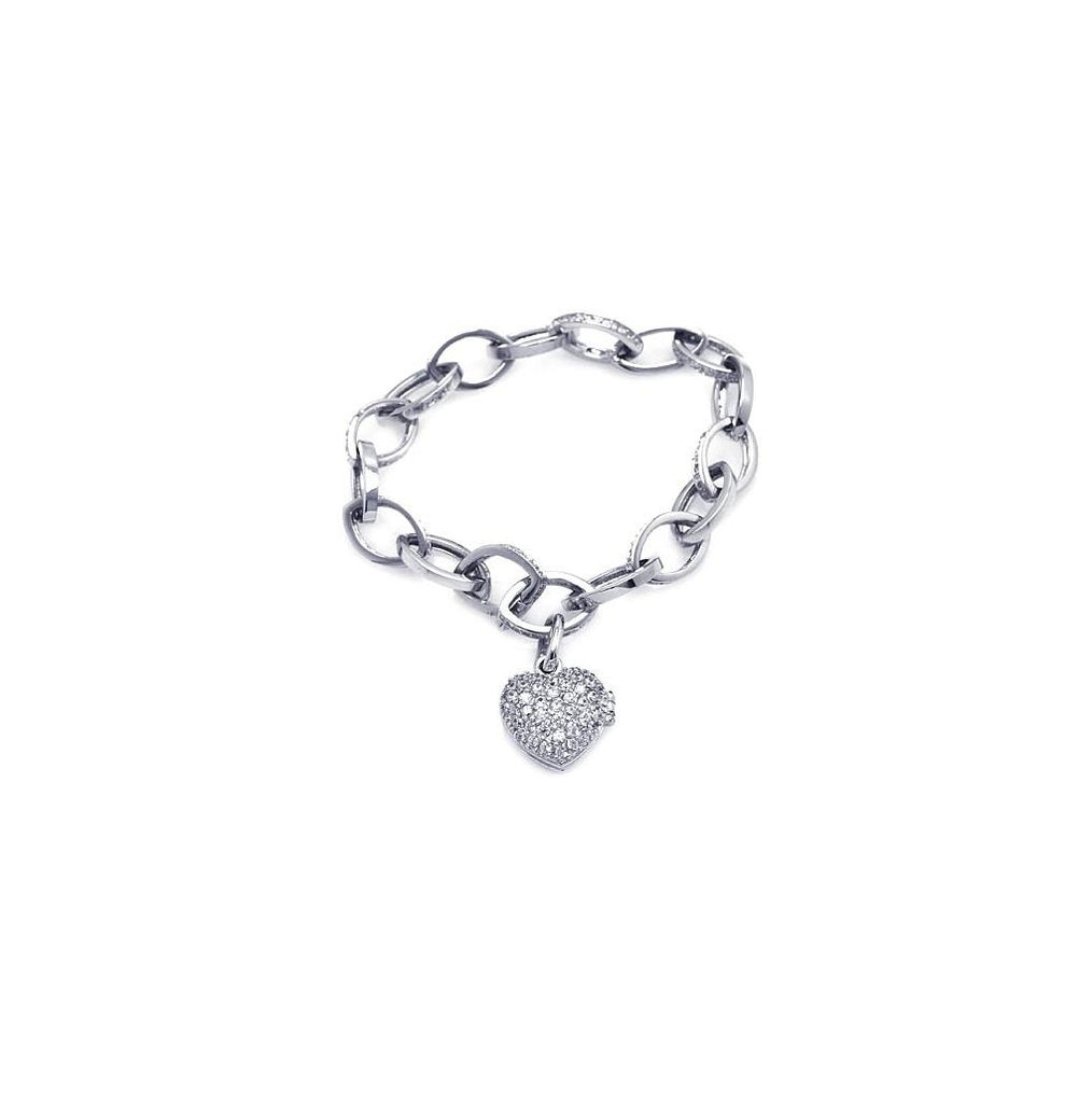 .925 Sterling Silver Rhodium Plated Micro Pave Clear Cz Heart Locket Bracelet