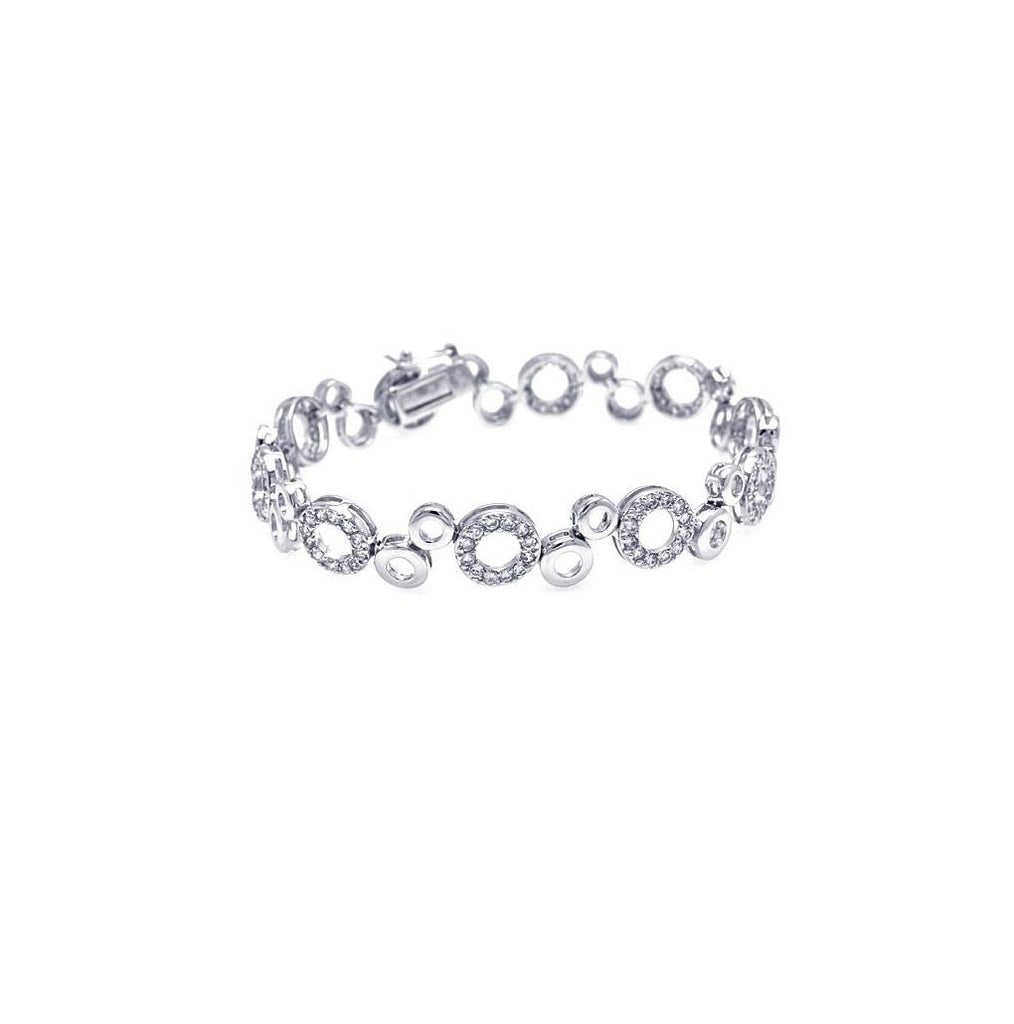 .925 Sterling Silver Rhodium Plated Clear Cz Open Bubble Bracelet