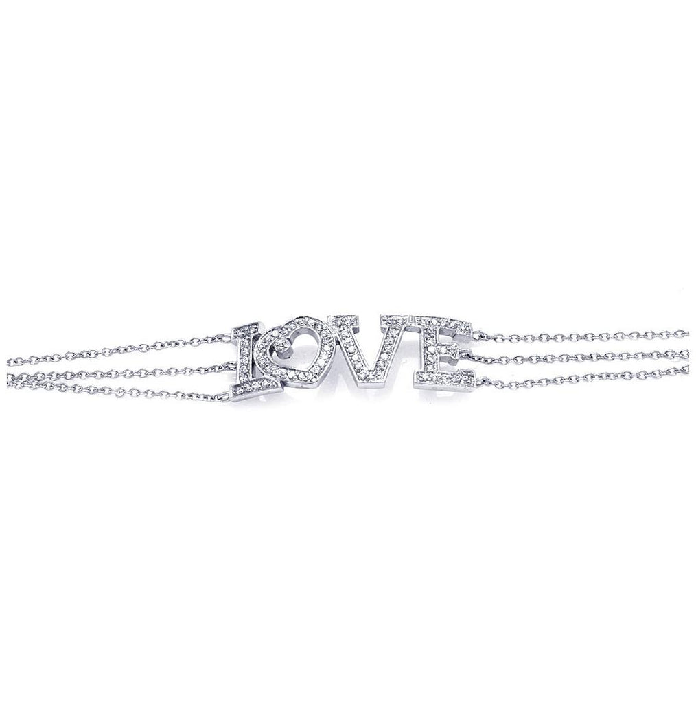 .925 Sterling Silver Rhodium Plated Clear Cz Love Bracelet