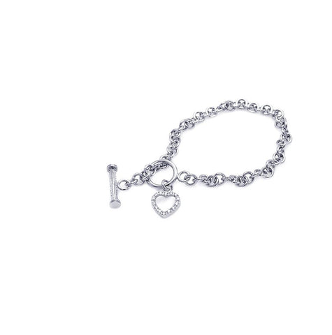 .925 Sterling Silver Rhodium Plated Clear Cz Open Heart Bracelet