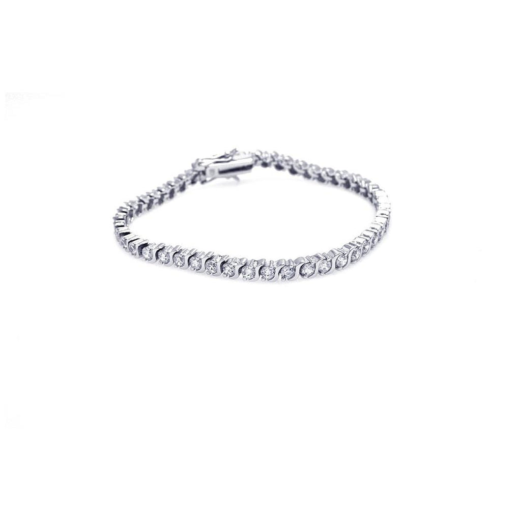 .925 Sterling Silver Rhodium Plated Clear Cz Tennis Bracelet