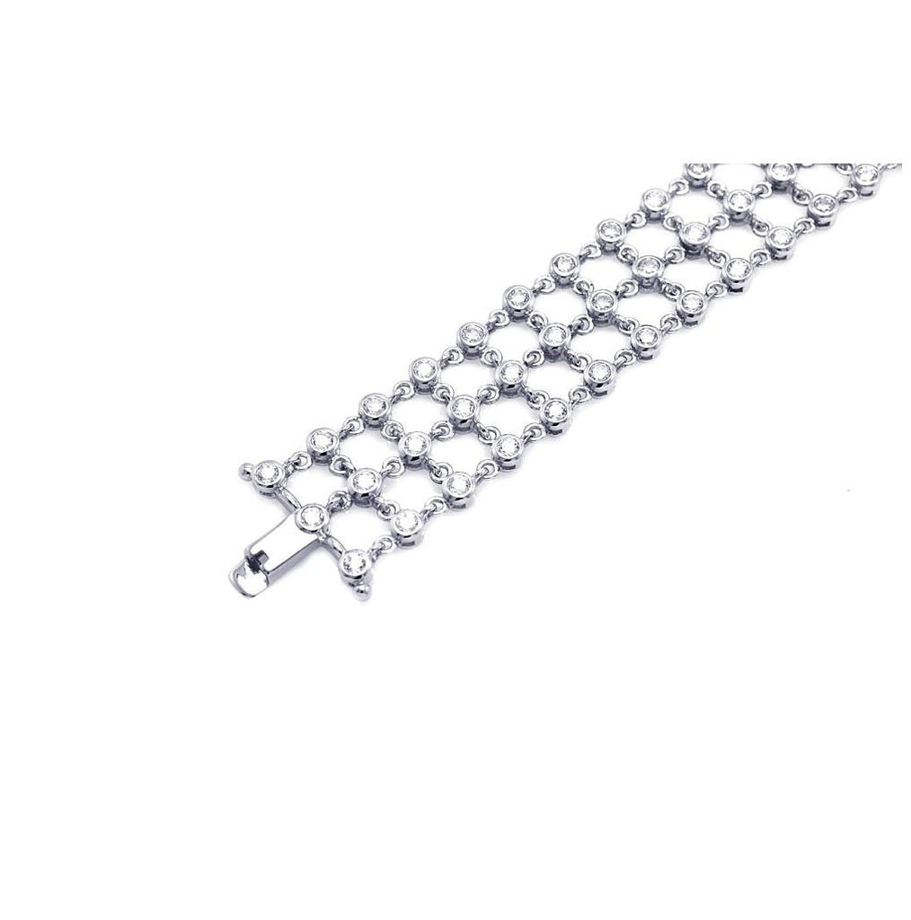 .925 Sterling Silver Rhodium Plated Clear Cz Open Square Link Bracelet