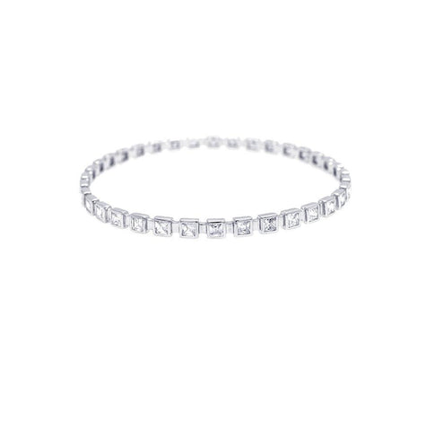 .925 Sterling Silver Rhodium Plated Clear Square Cz Bangle Bracelet