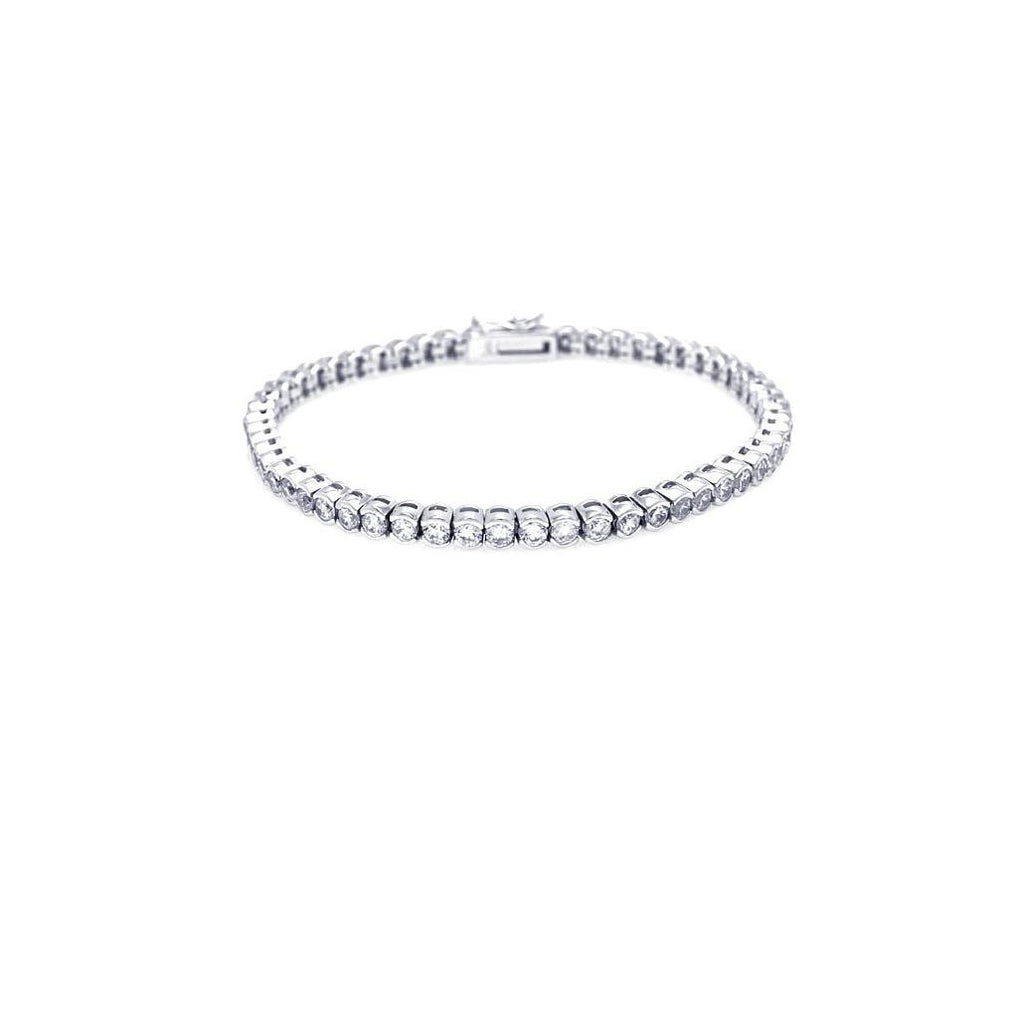 .925 Sterling Silver Rhodium Plated Clear Cz Bubble Tennis Bracelet