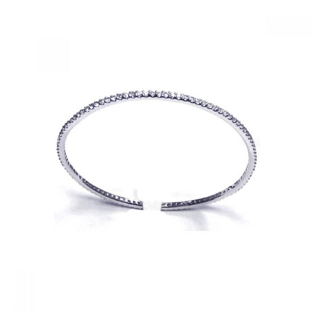 .925 Sterling Silver Rhodium Plated Clear Cz Bangle Bracelet