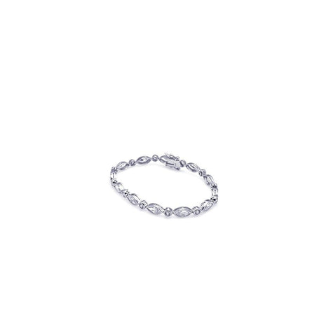 .925 Sterling Silver Rhodium Plated Clear Round & Marquise Cz Tennis Bracelet