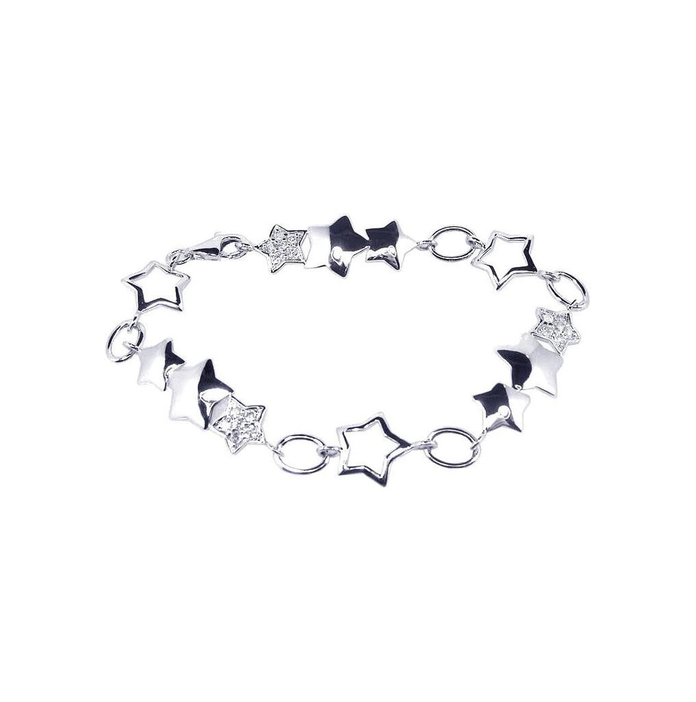 .925 Sterling Silver Rhodium Plated Multi Star Clear Cz Bracelet