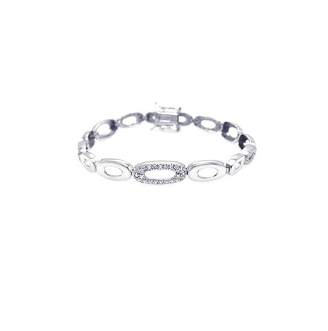 .925 Sterling Silver Rhodium Plated Open Multi Oval Clear Cz Bracelet