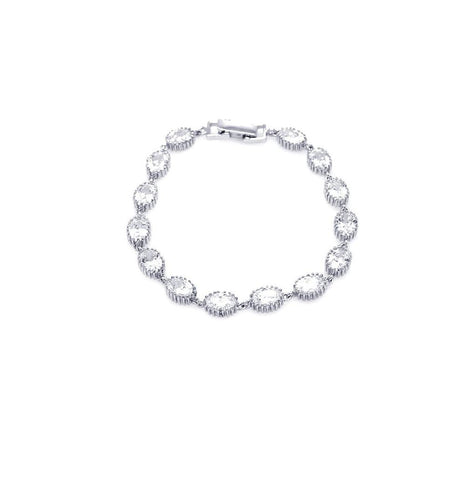 .925 Sterling Silver Rhodium Plated Multi Oval Clear Cz Bracelet