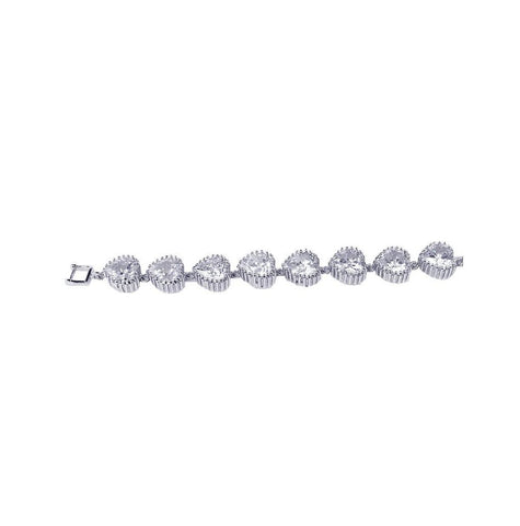 .925 Sterling Silver Rhodium Plated Heart Clear Cz Bracelet