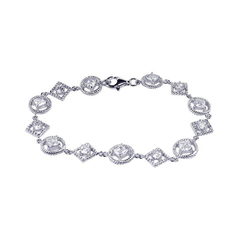 .925 Sterling Silver Rhodium Plated Multi Shape Clear Cz Bracelet