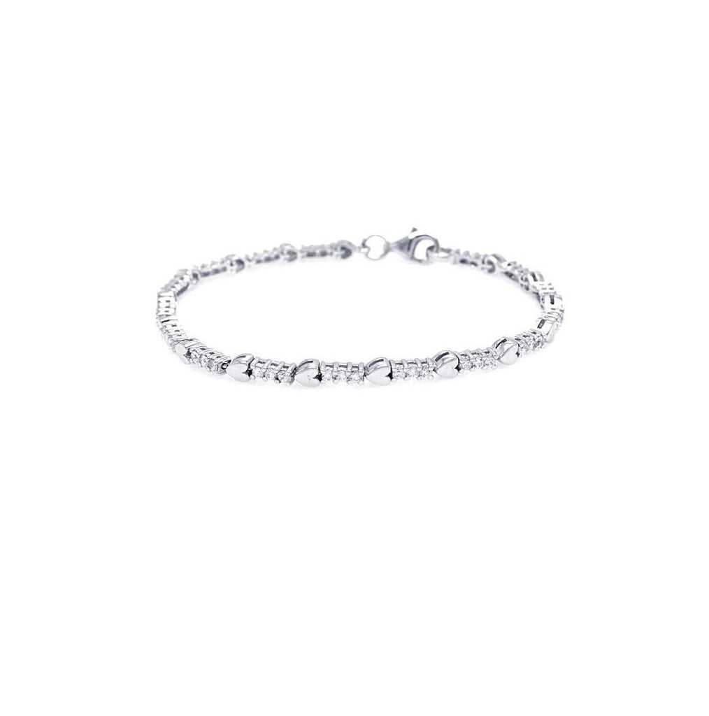 .925 Sterling Silver Rhodium Plated Heart Clear Cz Bracelet