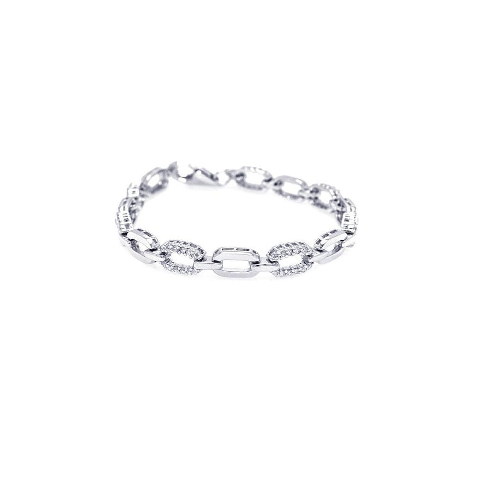 .925 Sterling Silver Rhodium Plated Open Multi Oval Clear Cz Bracelet