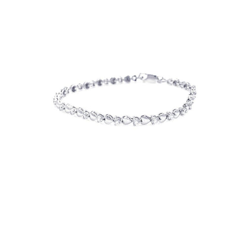 .925 Sterling Silver Rhodium Plated Heart Clear Cz Tennis Bracelet