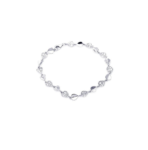 .925 Sterling Silver Rhodium Plated Heart Clear Cz Tennis Bracelet