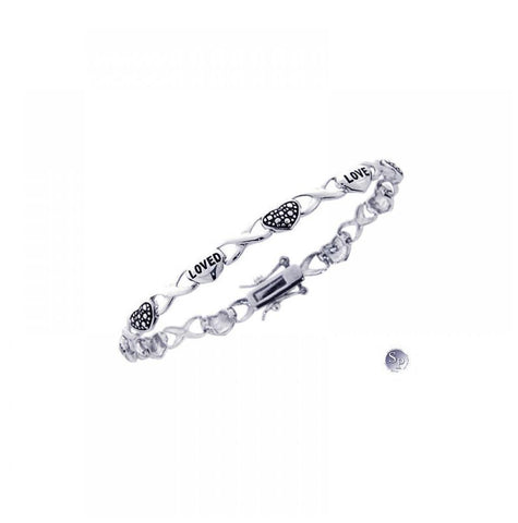 .925 Sterling Silver Rhodium Plated Love Heart Bracelet