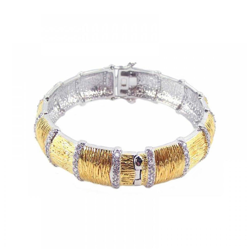 Rhodium & Gold Plated Brass Clear Cz Bangle Bracelet