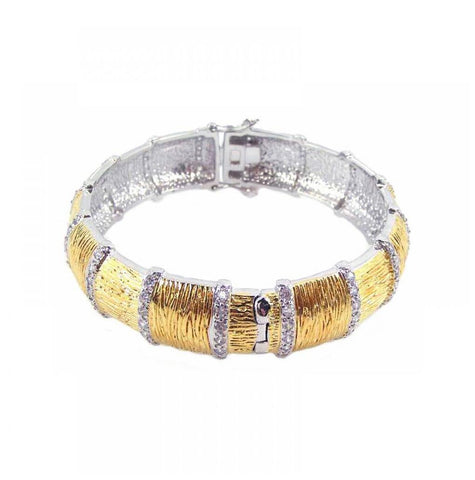 Rhodium & Gold Plated Brass Clear Cz Bangle Bracelet