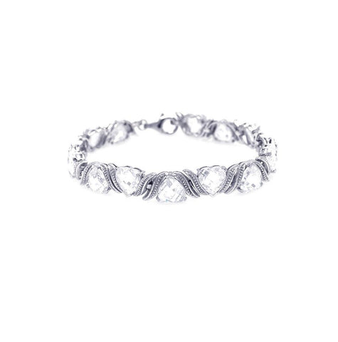 .925 Sterling Silver Rhodium Plated Hear Clear Cz Tennis Bracelet