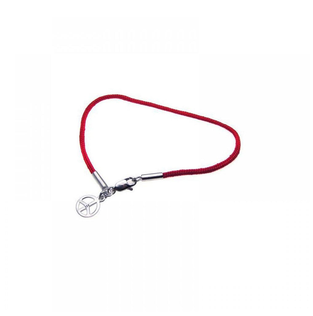 .925 Sterling Silver Rhodium Plated Peace Sign Red Cord Bracelet