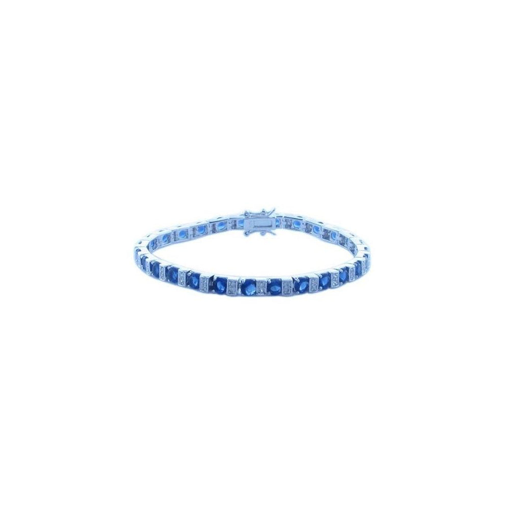 .925 Sterling Silver Rhodium Plated Clear & Blue Cz Tennis Bracelet