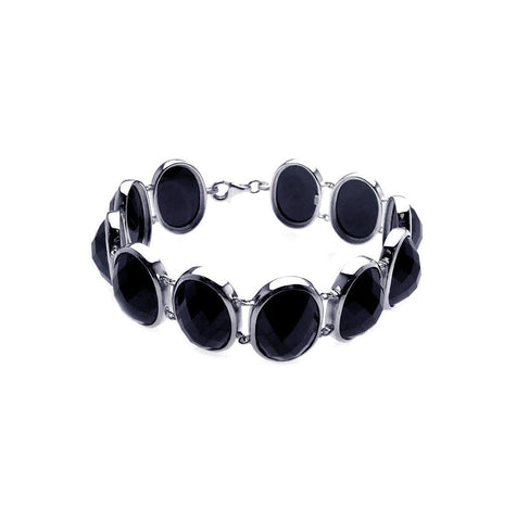 .925 Sterling Silver Rhodium Plated Oval Black Cz Bracelet