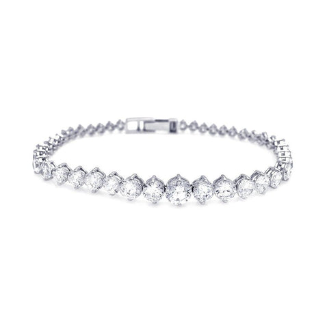 .925 Sterling Silver Rhodium Plated Graduated Clear Cz Tennis Bracelet