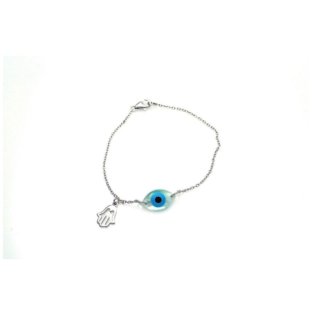 .925 Sterling Silver Rhodium Plated Evil Eye & Hamsa Charm Bracelet