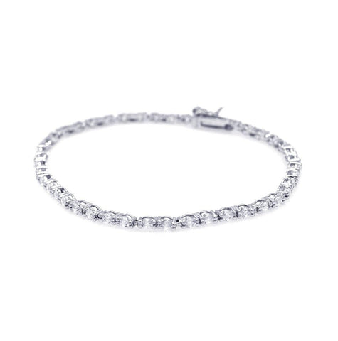 .925 Sterling Silver Rhodium Plated Round Clear Cz Tennis Bracelet