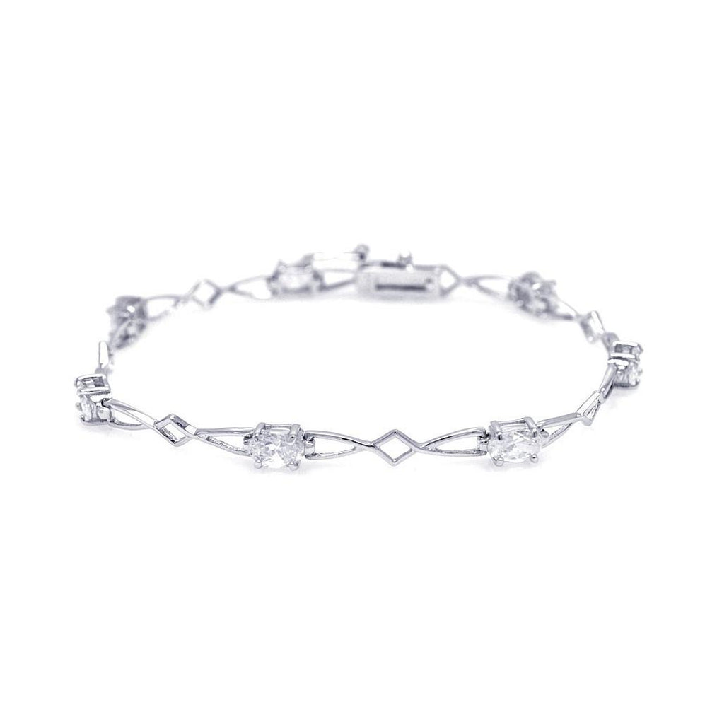 .925 Sterling Silver Rhodium Plated Clear Cz Open Link Bracelet