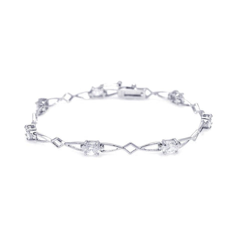 .925 Sterling Silver Rhodium Plated Clear Cz Open Link Bracelet