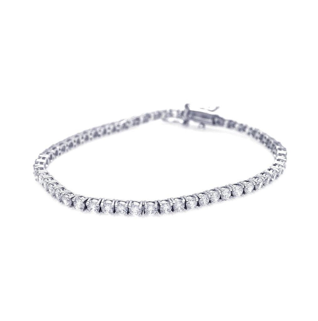 .925 Sterling Silver Rhodium Plated Clear Cz Tennis Bracelet