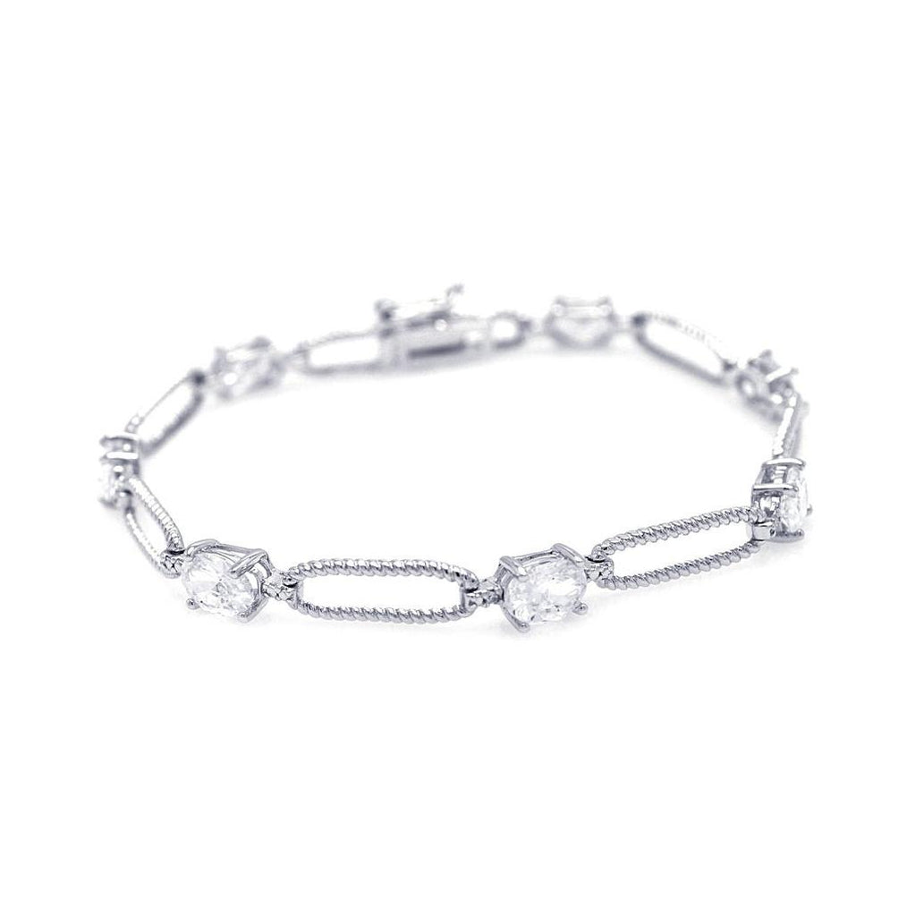 .925 Sterling Silver Rhodium Plated Clear Cz Large Link Bracelet