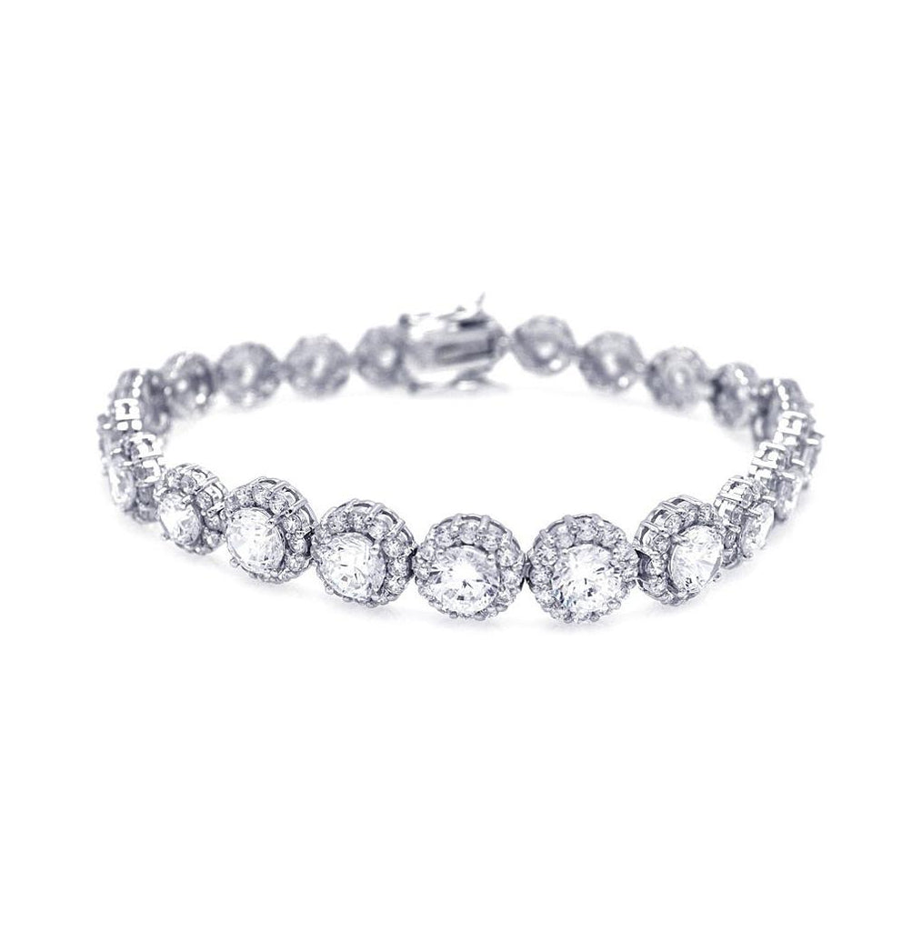 .925 Sterling Silver Rhodium Plated Clear Cz Cluster Bracelet