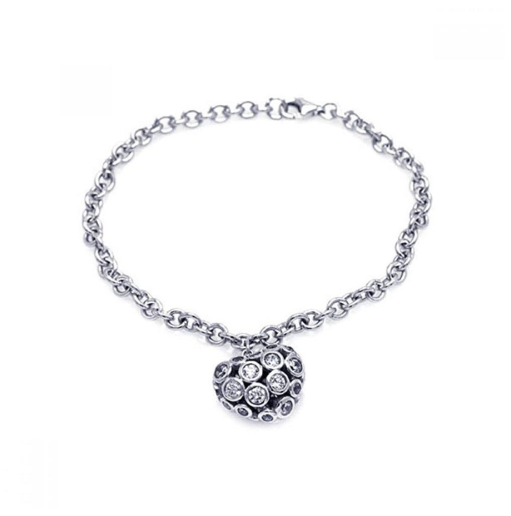 .925 Sterling Silver Rhodium Plated Clear Cz Heart Charm Bracelet