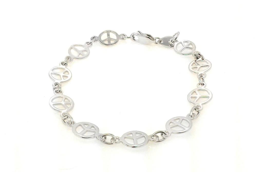 .925 Sterling Silver Rhodium Plated Multi Peace Sign Bracelet