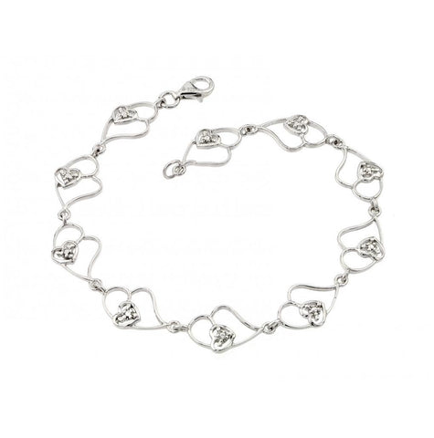 .925 Sterling Silver Rhodium Plated Open Multi Heart Clear Cz Tennis Bracelet