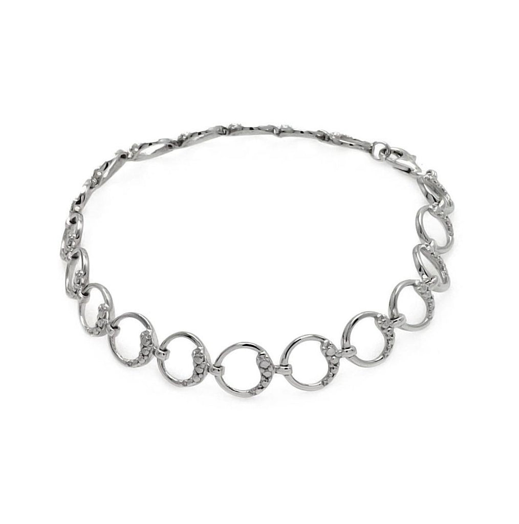 .925 Sterling Silver Rhodium Plated Open Circle Link Bracelet