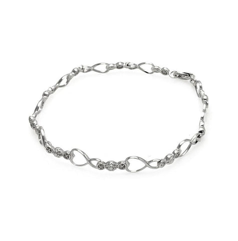 .925 Sterling Silver Rhodium Plated Open Heart Link Bracelet