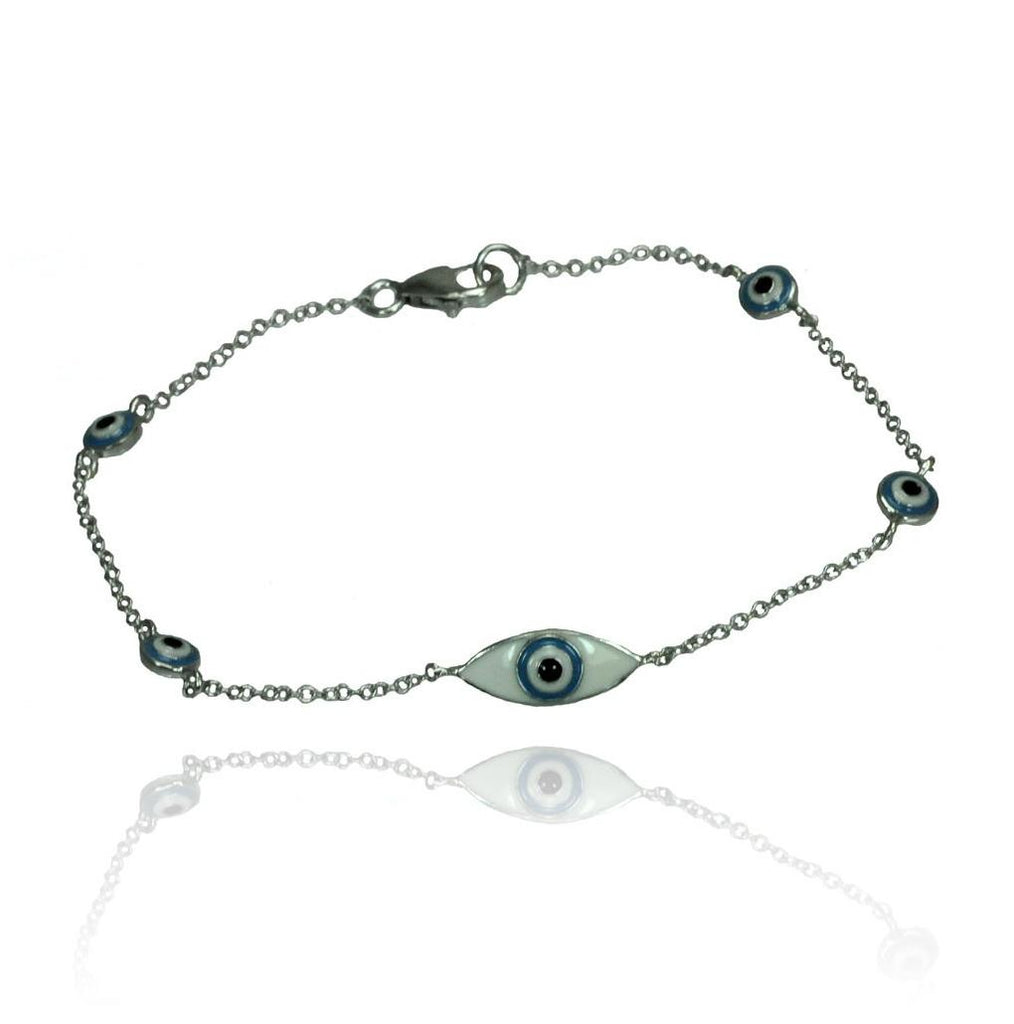 .925 Sterling Silver Rhodium Plated Evil Eye Bracelet