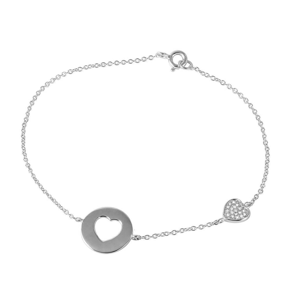 .925 Sterling Silver Cz Heart Cutout Bracelet