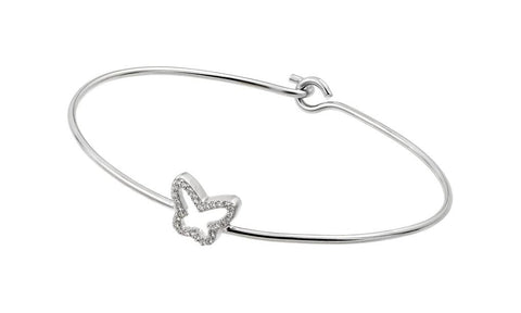 .925 Sterling Silver Rhodium Plated Butterfly Outline Clear Cz Bracelet