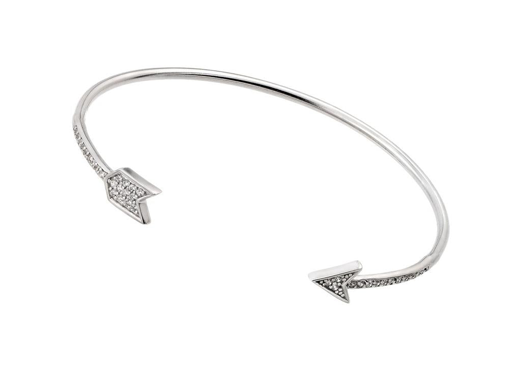 .925 Sterling Silver Rhodium Plated Arrow Clear Cz Bracelet