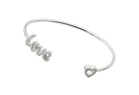 .925 Sterling Silver Rhodium Plated Love & Heart Clear Cz Bracelet