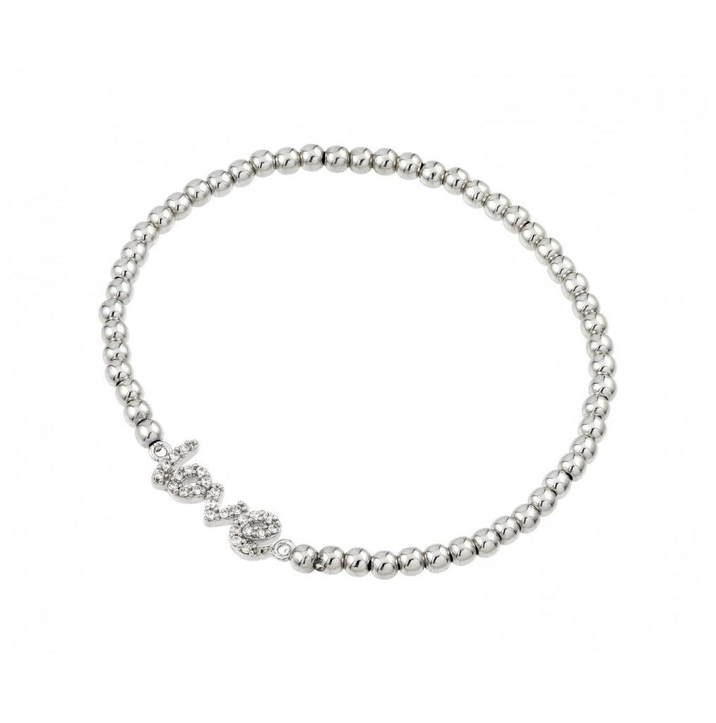 .925 Sterling Silver Rhodium Plated Love Cz Bead Bracelet