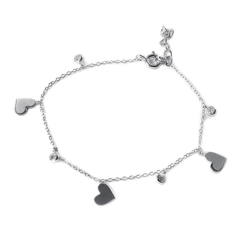 .925 Sterling Silver Cz Small Hearts Bracelet