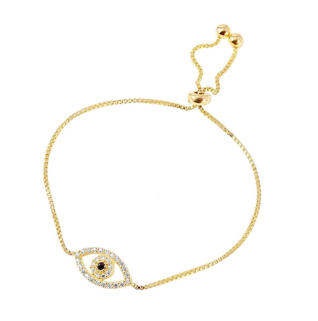 .925 Sterling Silver Gold Plated Cz Evil Eye Tassel Bracelet